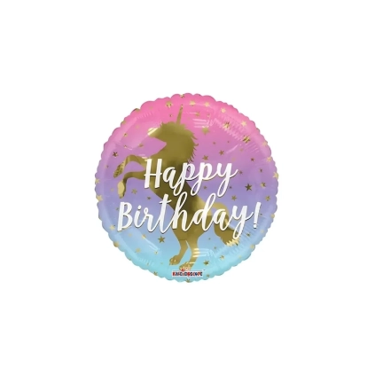 Palloncino Happy Birthday Unicorno standard shape 18" (45cm) in mylar, 1pz.