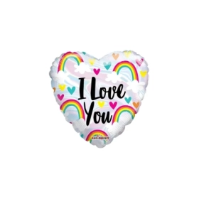 Palloncino a cuore con testo I Love You e Arcobaleno standard shape 18" (45cm) in mylar, 1pz.