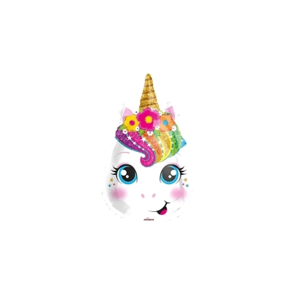 Palloncino faccia di Unicorno standard shape 18" (45cm) in mylar, 1pz.