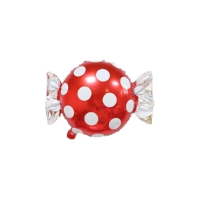 Palloncino Caramella rossa a pois Bianco super shape 25" (63cm) in mylar, 1pz.