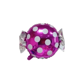 Palloncino Caramella Fucsia a pois Bianco super shape 25" (63cm) in mylar, 1pz.