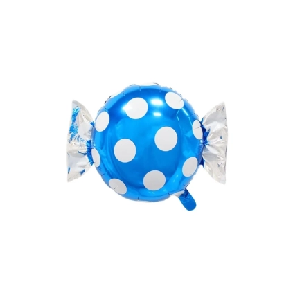 Palloncino Caramella Blu a pois Bianco super shape 25" (63cm) in mylar, 1pz.