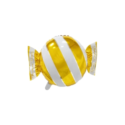 Palloncino Caramella a strisce giallo oro super shape 25" (63cm) in mylar, 1pz.