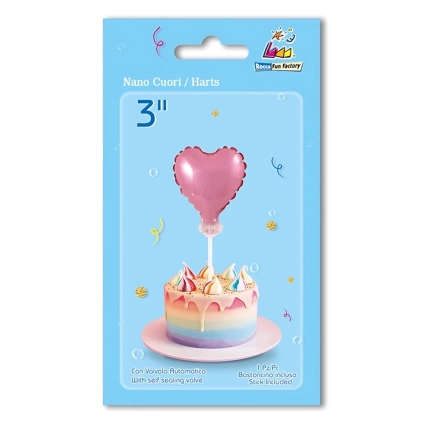Palloncino Nano Cuore Rosa con bastoncino nano shape 3" (7cm) in mylar, 1pz.