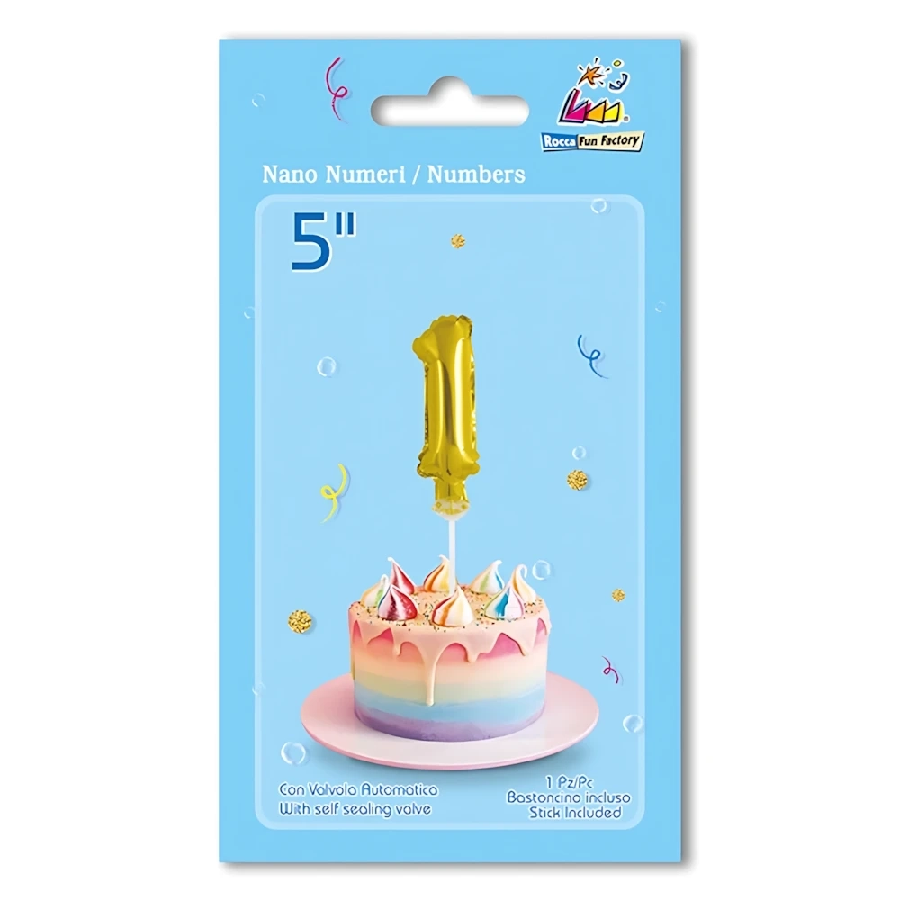 Palloncino numero 1 Oro micro shape 5" (12cm) in mylar, 1pz.