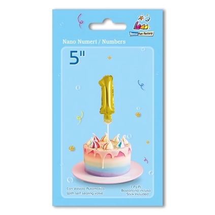 Palloncino numero 1 Oro micro shape 5" (12cm) in mylar, 1pz.