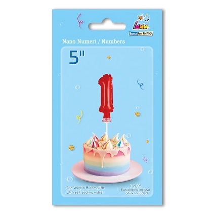 Palloncino numero 1 Rosso micro shape 5" (12cm) in mylar, 1pz.