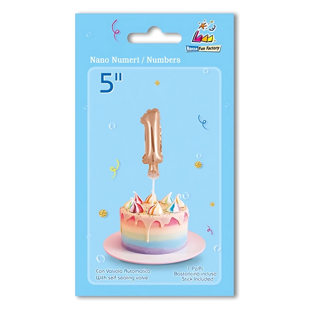 Palloncino numero 1 Rosa Gold micro shape 5" (12cm) in mylar, 1pz.