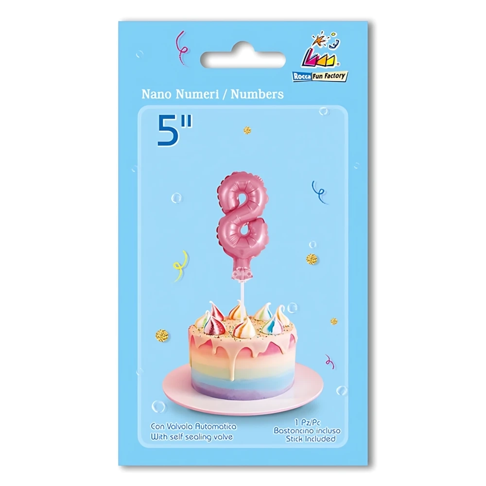 Palloncino numero 8 Rosa micro shape 5" (12cm) in mylar, 1pz.