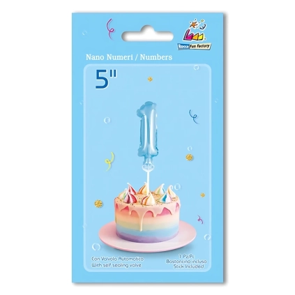 Palloncino numero 1 Celeste micro shape 5" (12cm) in mylar, 1pz.