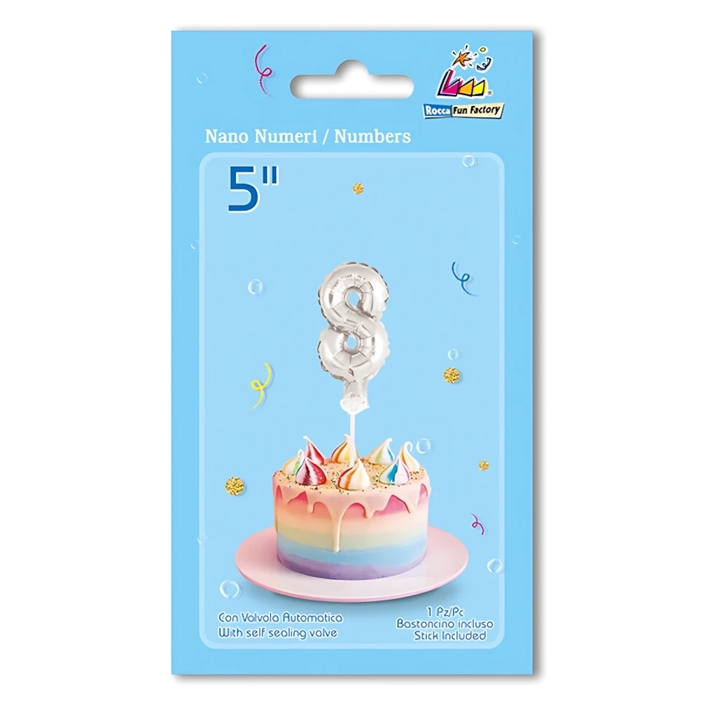 Palloncino numero 8 Argento micro shape 5" (12cm) in mylar, 1pz.