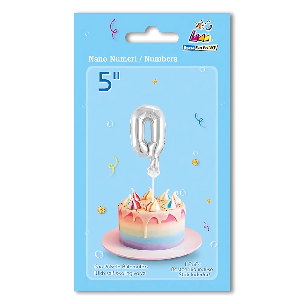 Palloncino numero 0 Argento micro shape 5" (12cm) in mylar, 1pz.