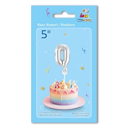Palloncino numero 0 Argento micro shape 5" (12cm) in mylar, 1pz.
