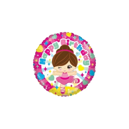 Palloncino Happy Birthday Ballerina standard shape 18" (45cm) in mylar, 1pz.