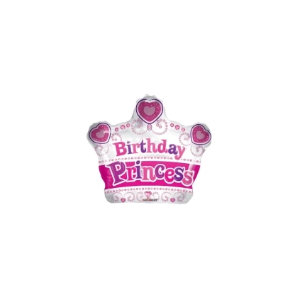 Palloncini Corona Birthday Princess mini shape 12" (30cm) in mylar, 5pz.