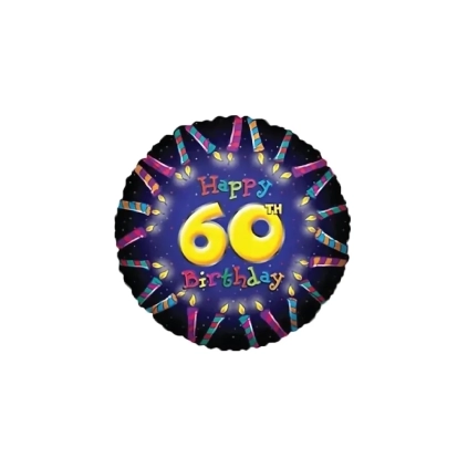Palloncino Happy 60th Birthday con Candeline standard shape 18" (45cm) in mylar, 1pz.