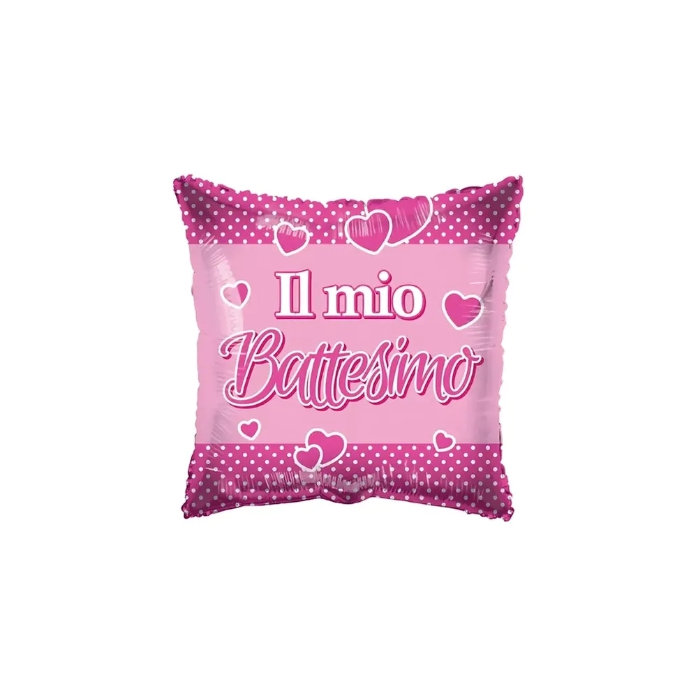 Palloncino quadrato Il Mio Battesimo Rosa standard shape 18" (45cm) in mylar, 1pz.