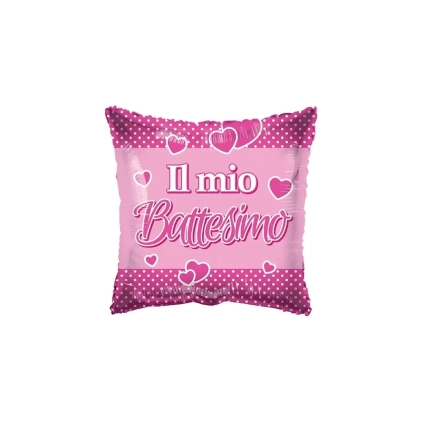 Palloncino quadrato Il Mio Battesimo Rosa standard shape 18" (45cm) in mylar, 1pz.