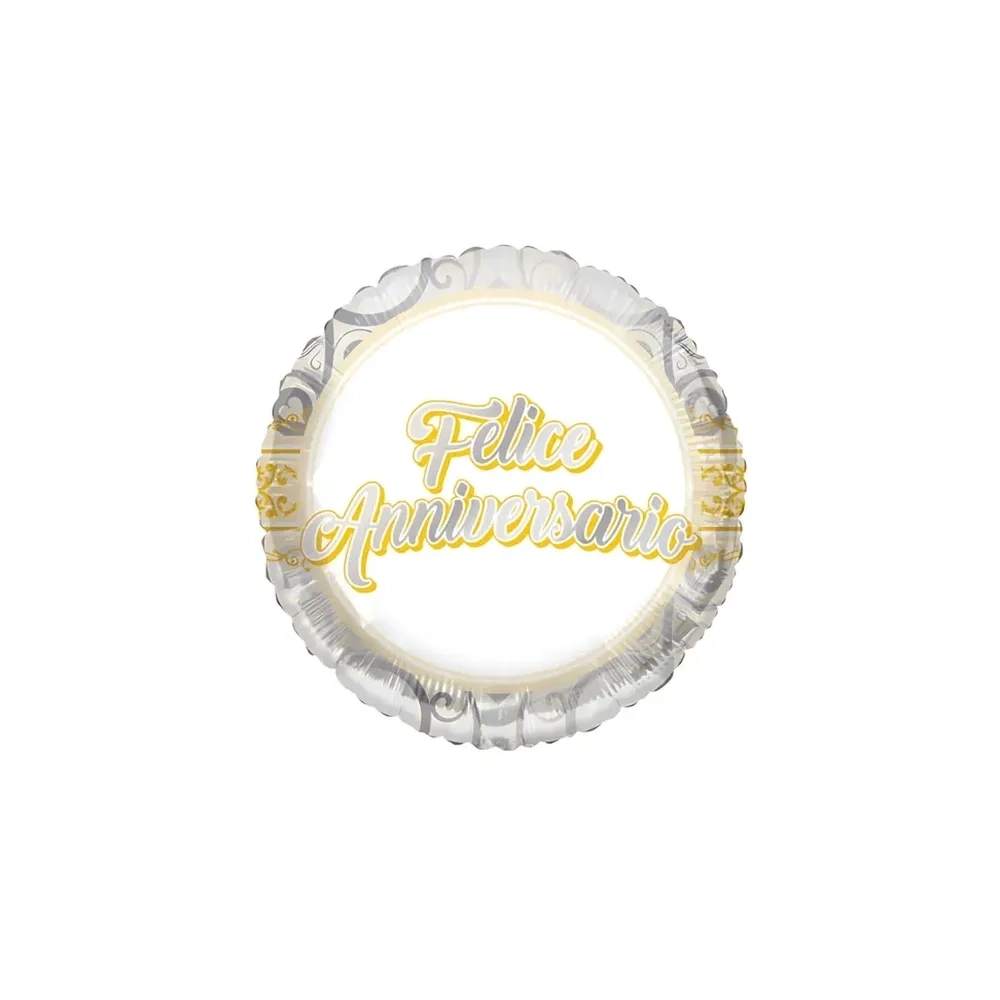 Palloncino Felice Anniversario standard shape 18" (45cm) in mylar, 1pz.