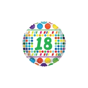 Palloncino numero 18 Verde con Pois standard shape 18" (45cm) in mylar, 1pz.