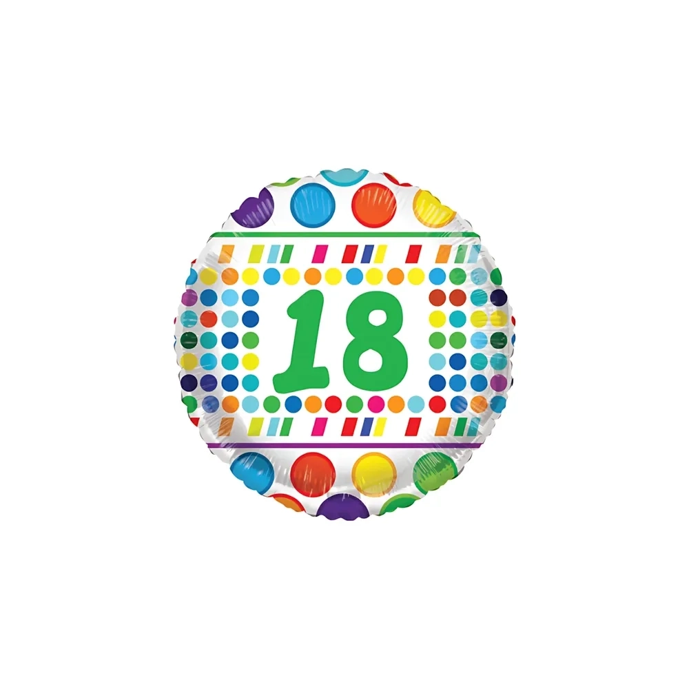 Palloncino numero 18 Verde con Pois standard shape 18" (45cm) in mylar, 1pz.