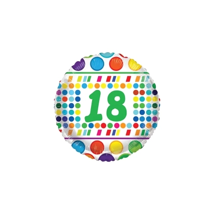 Palloncino numero 18 Verde con Pois standard shape 18" (45cm) in mylar, 1pz.