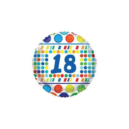 Palloncino numero 18 Blu con Pois standard shape 18" (45cm) in mylar, 1pz.