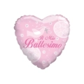 Palloncino cuore rosa con nuvole e testo Il Mio Battesimo super shape 36" (91cm) in mylar, 1pz.
