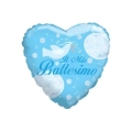 Palloncino cuore celeste con nuvole e testo Il Mio Battesimo super shape 36" (91cm) in mylar, 1pz.