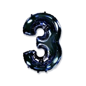 Palloncino numero 3 Nero super shape 40" (101cm) in mylar, 1pz.