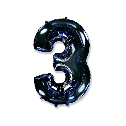 Palloncino numero 3 Nero super shape 40" (101cm) in mylar, 1pz.