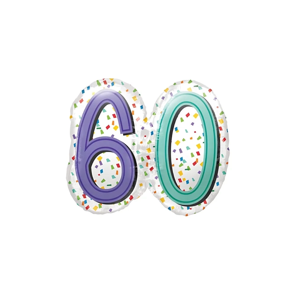 Palloncino numero 60 multicolor super shape 25" (63cm) in mylar, 1pz.