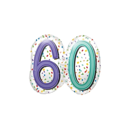 Palloncino numero 60 multicolor super shape 25" (63cm) in mylar, 1pz.