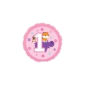 Palloncino 1 Compleanno Rosa con Animali standard shape 17" (43cm) in mylar, 1pz.