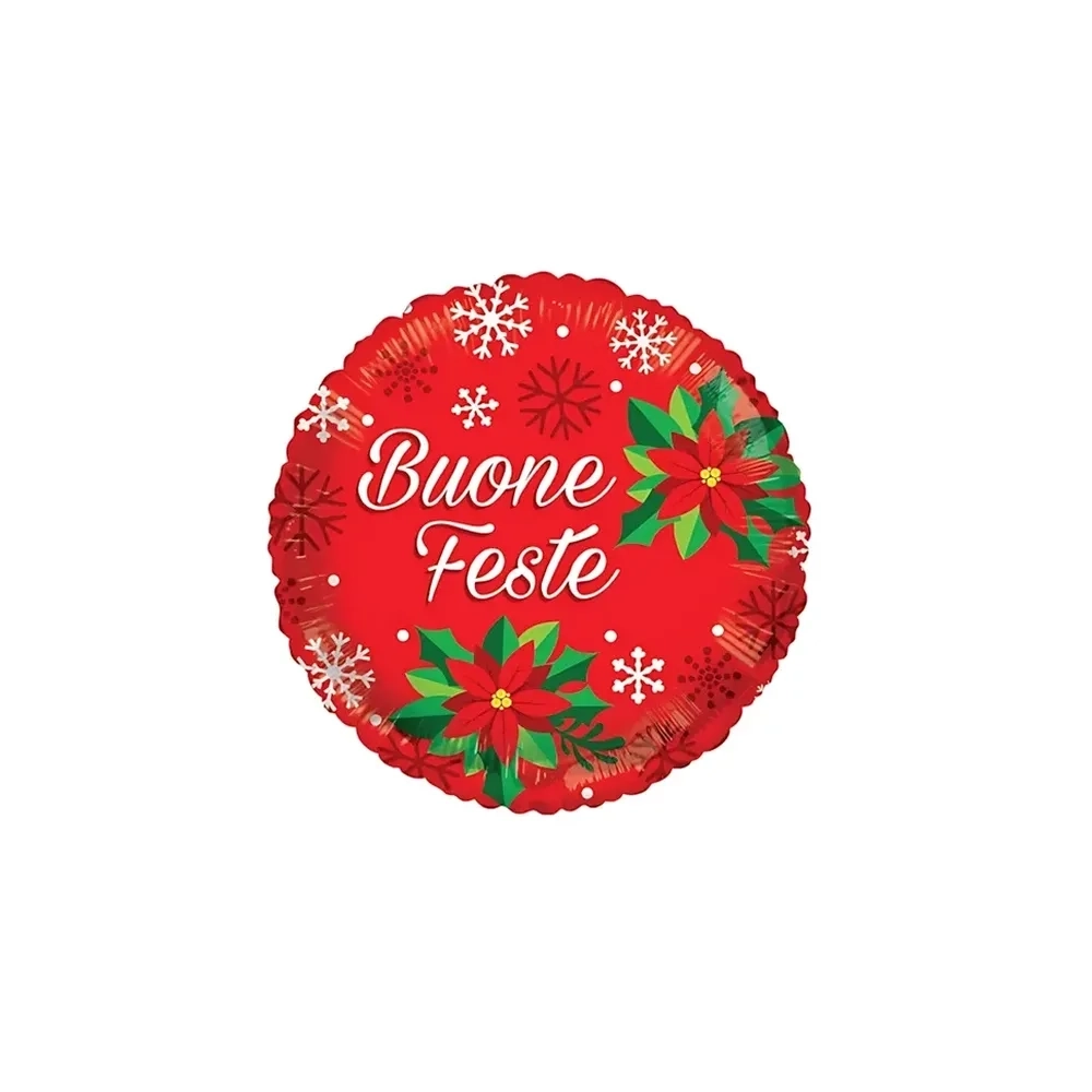Palloncino Rosso Buone Feste standard shape 18" (45cm) in mylar, 1pz.