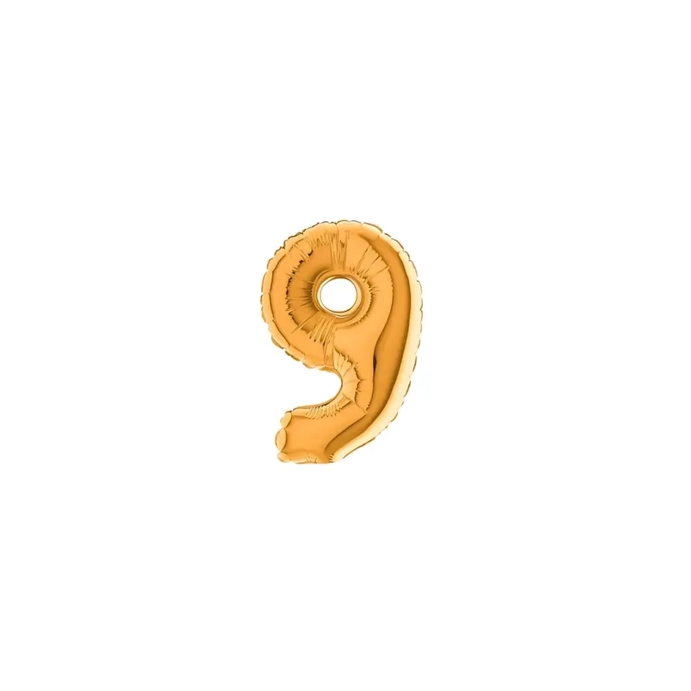 Palloncini numero 9 Oro micro shape 7" (17cm) in mylar, 5pz.