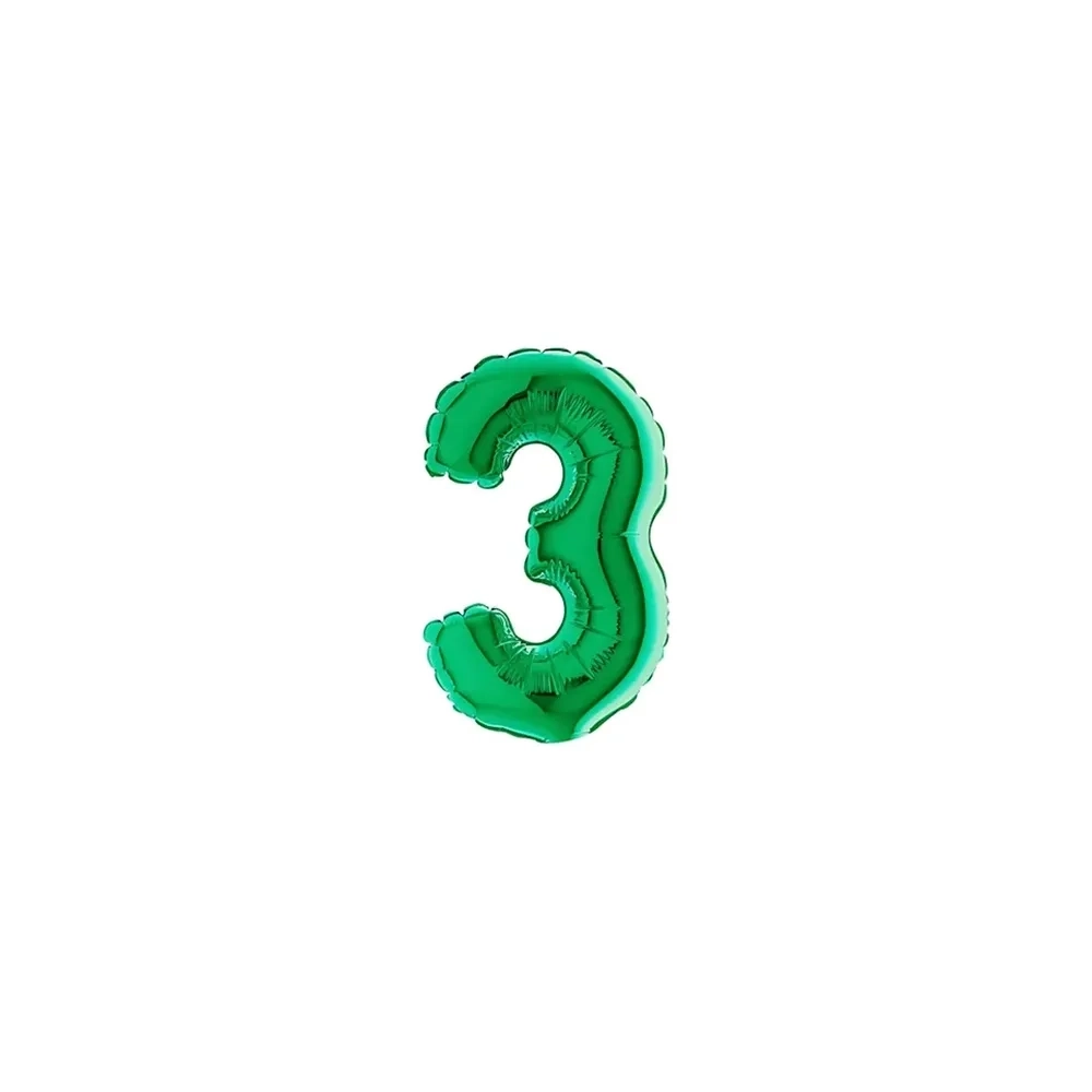 Palloncini numero 3 Verde micro shape 7" (17cm) in mylar, 5pz.