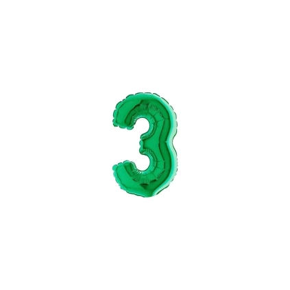 Palloncini numero 3 Verde micro shape 7" (17cm) in mylar, 5pz.