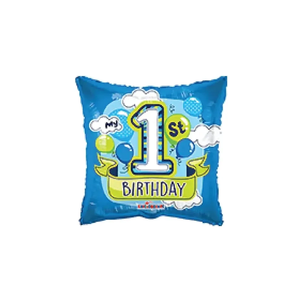 Palloncino quadrato 1st Birthday Boy standard shape 18" (45cm) in mylar, 1pz.