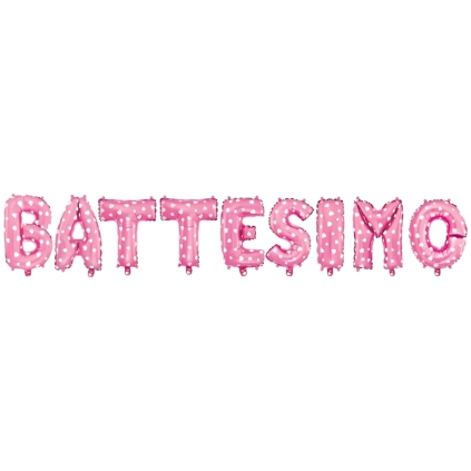 Palloncino Kit testo Battesimo Rosa con valvola mini shape 14" (35cm) in mylar, 1pz.