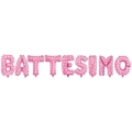 Palloncino Kit testo Battesimo Rosa con valvola mini shape 14" (35cm) in mylar, 1pz.