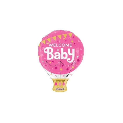 Palloncino Welcome Baby Rosa Mongolfiera 18" (45cm) in mylar, 1pz.