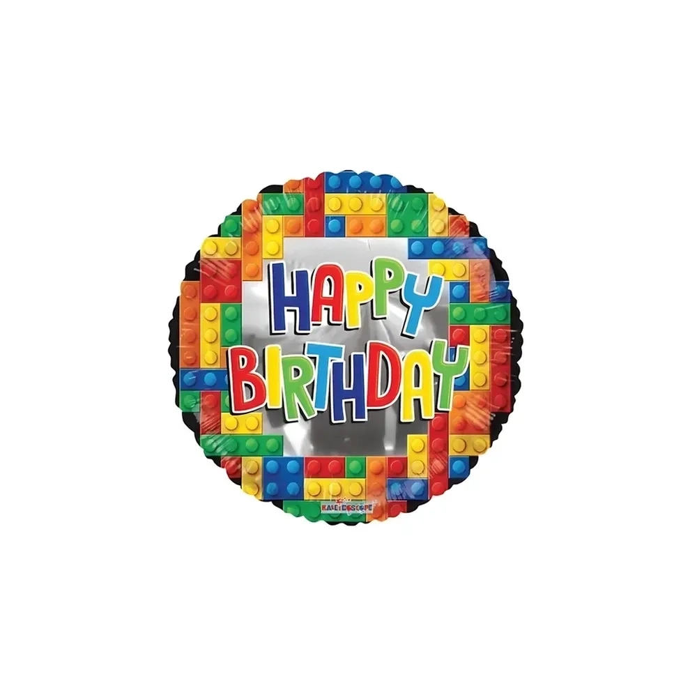 Palloncino Happy Birthday con Lego standard shape 18" (45cm) in mylar, 1pz.