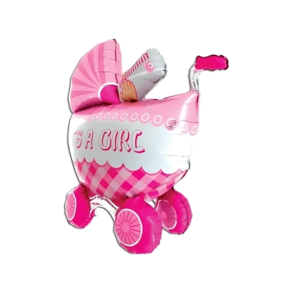 Palloncino Carrozzina Rosa con testo It's a Girl 42" (106cm) in mylar, 1pz.