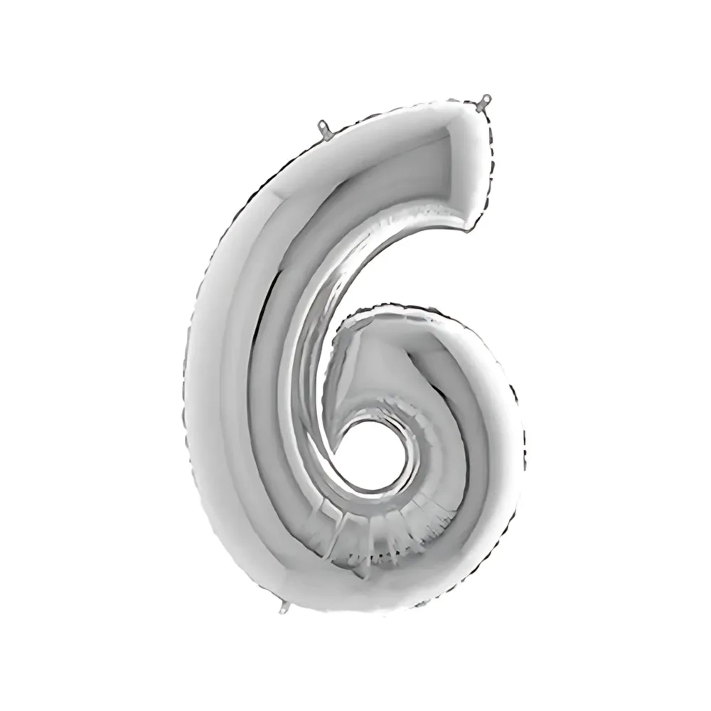 Palloncino numero 6 Argento super shape 40" (101cm) in mylar, 1pz.