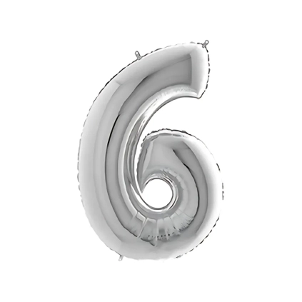 Palloncino numero 6 Argento super shape 40" (101cm) in mylar, 1pz.