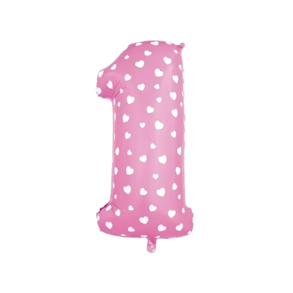 Palloncino numero 1 Rosa con Cuori super shape 40" (101cm) in mylar, 1pz.