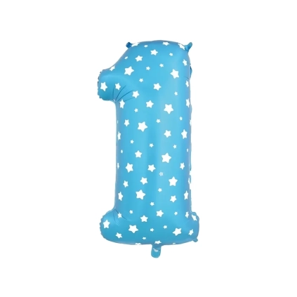 Palloncino numero 1 Azzurro con Stelle super shape 40" (101cm) in mylar, 1pz.