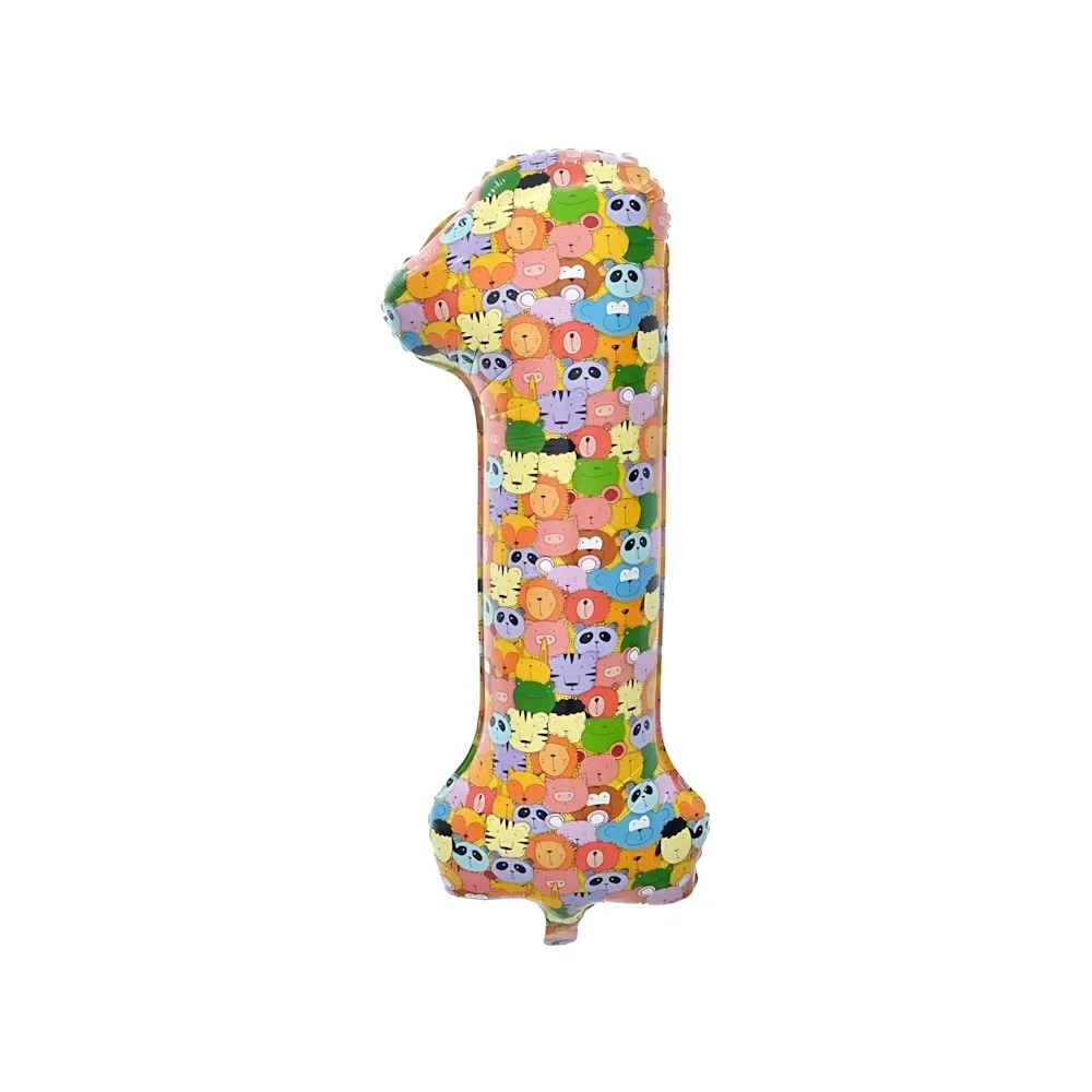 Palloncino numero 1 Animali super shape 40" (101cm) in mylar, 1pz.
