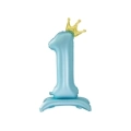 Palloncino numero 1 Celeste Standing con corona dorata super shape 40" (101cm) in mylar, 1pz.